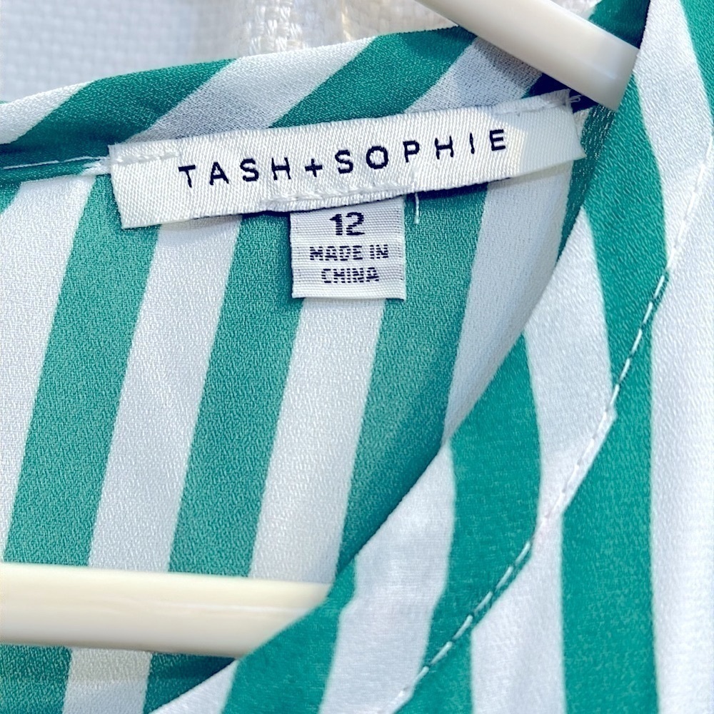 NWT Women’s Tash + Sophie Anthropologie Green & White Striped Midi Dress Size 12 - Picture 9 of 16